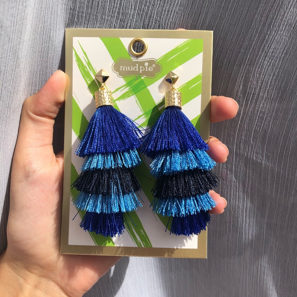 Mud pie blue tassel earrings